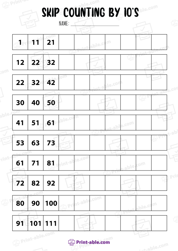 Skip Counting Worksheets Free Download