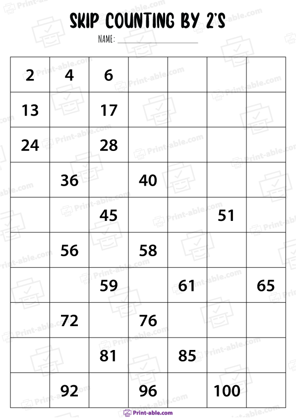 Skip Counting Worksheets Free Download