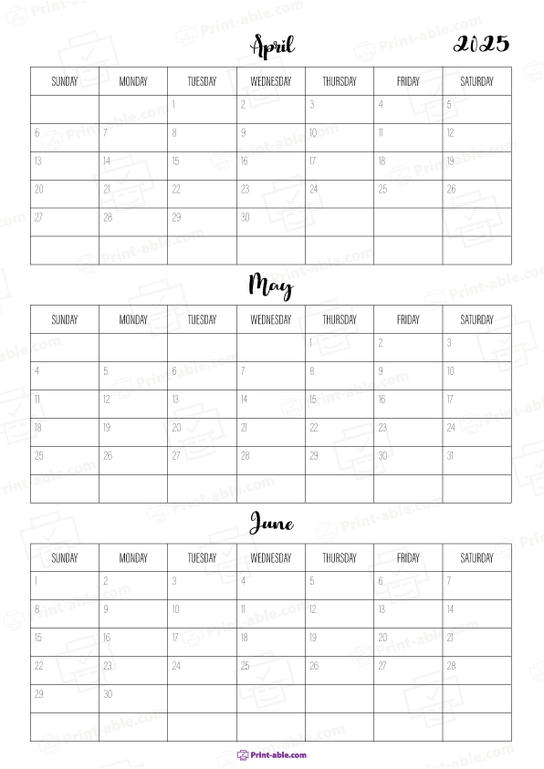 2025 three month calendars printable free download