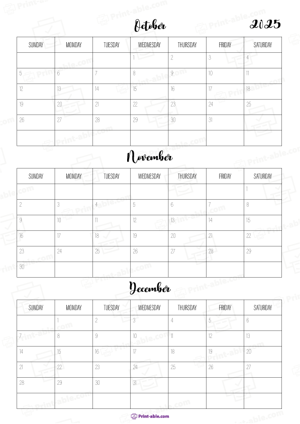 2025 three month calendars printable free download