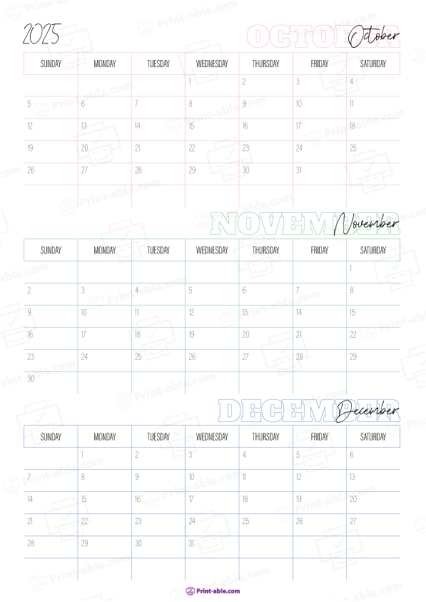 2025 three month calendars printable free download