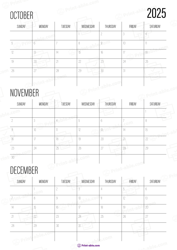 2025 three month calendars printable free download