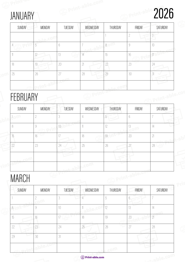 2024 three month calendars printable free download