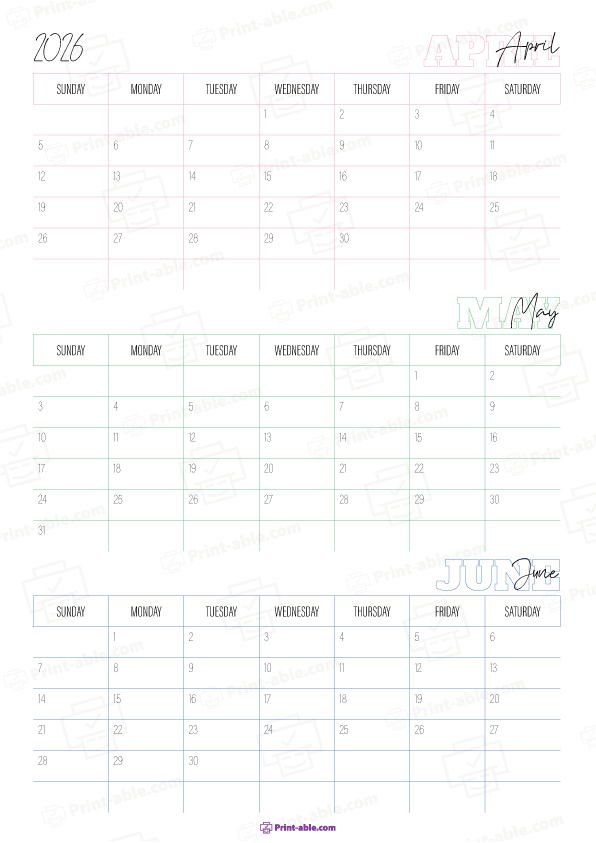 2024 three month calendars printable free download