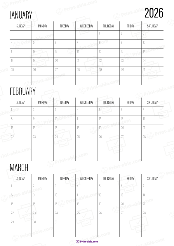 2024 three month calendars printable free download