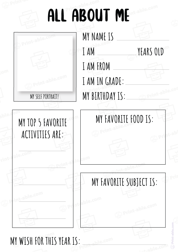 All About Me Worksheet Printable 4901