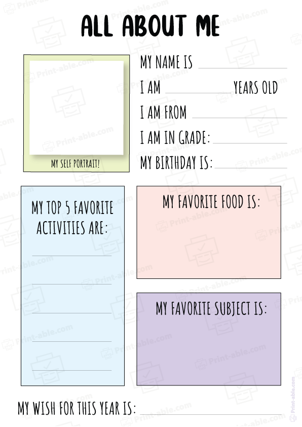 All About Me Worksheet Printable 4902
