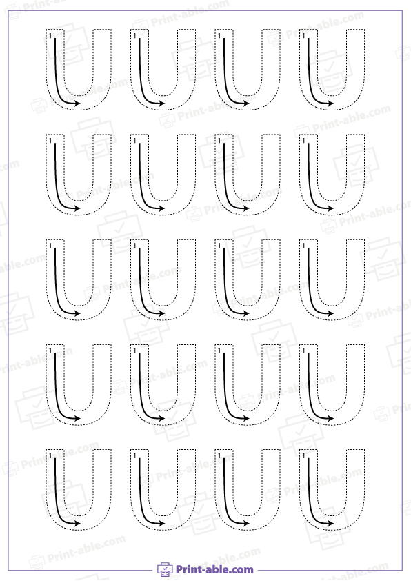 Letter U Uppercase Tracing Worksheet 2125