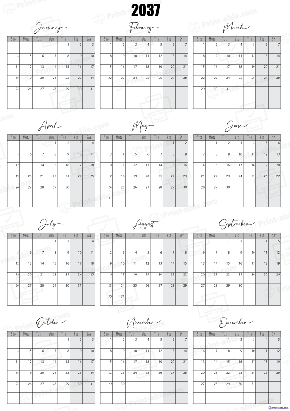 2037 Calendar Printable 1110