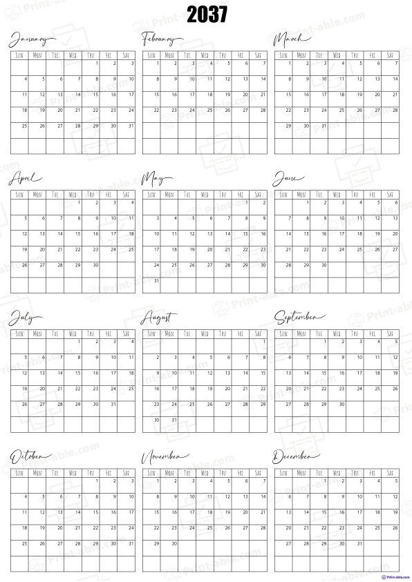 2037 Calendar Printable 1111