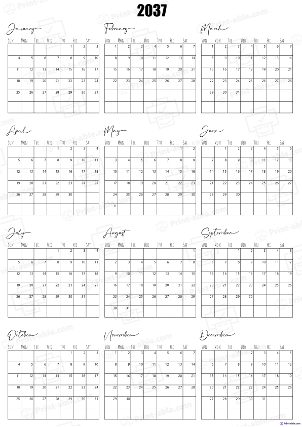 2037 Calendar Printable 1112