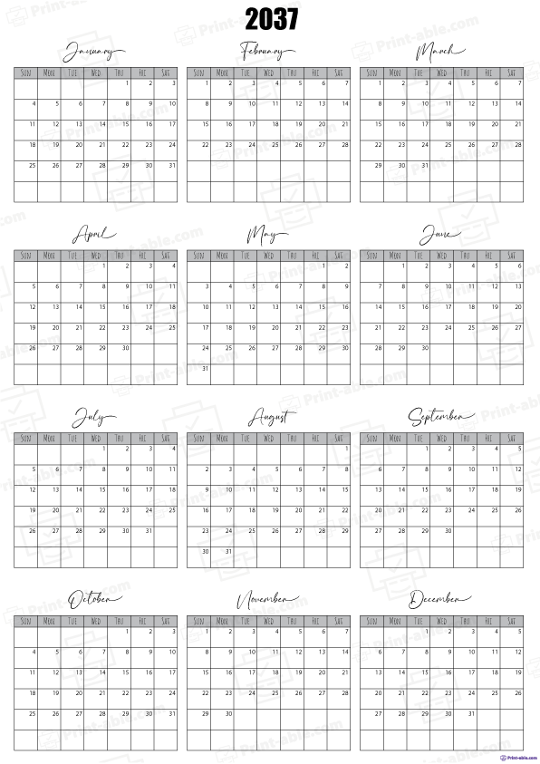 2037 Calendar Printable 1107