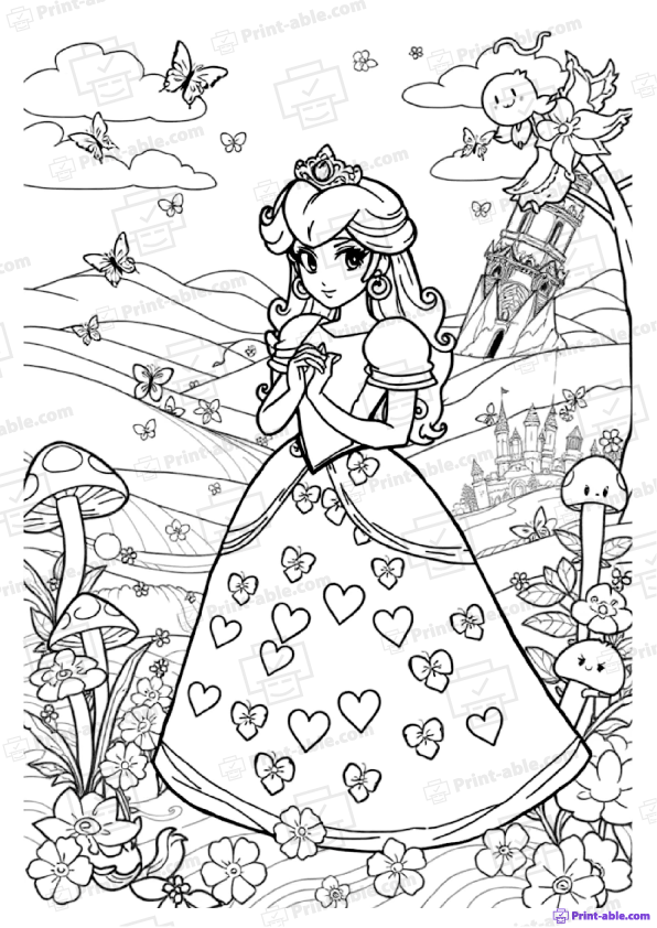 Princess Peach Coloring Page