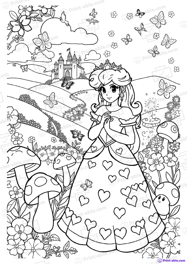 Princess Peach Coloring Page