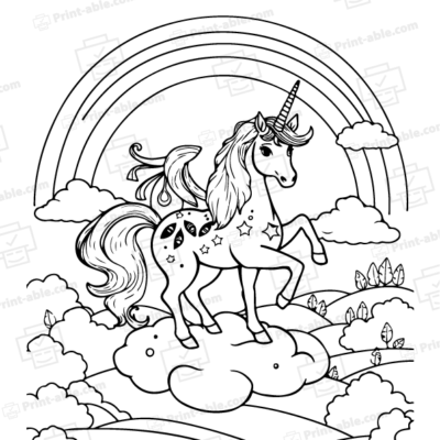 Unicorn and Rainbow Coloring Page