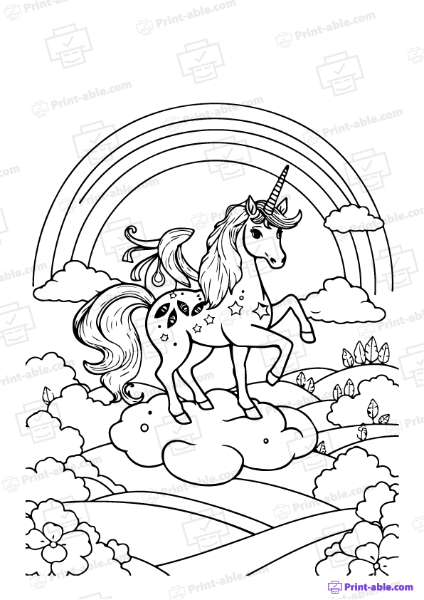 Unicorn and Rainbow Coloring Page