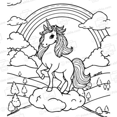 Unicorn and Rainbow Coloring Page
