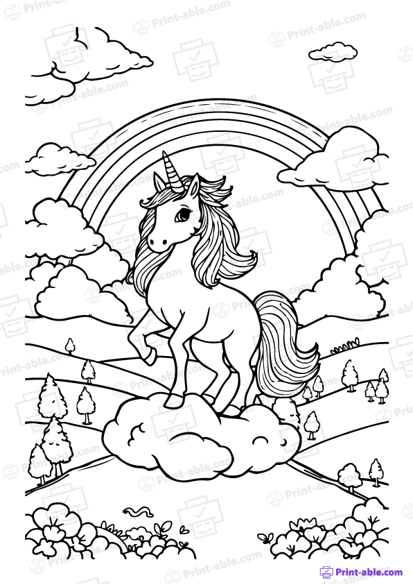Unicorn and Rainbow Coloring Page