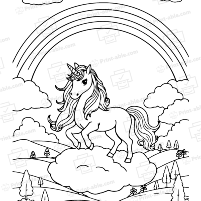 Unicorn and Rainbow Coloring Page