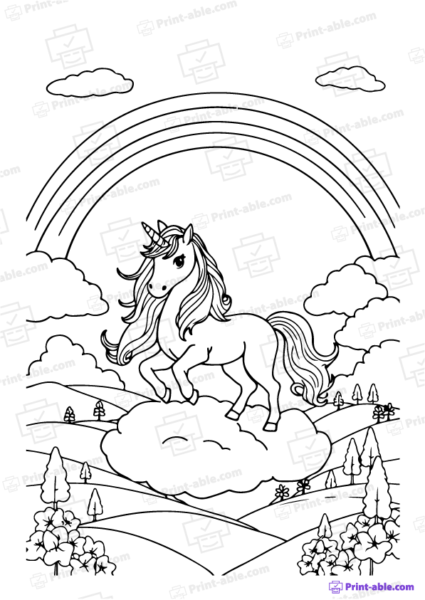 Unicorn and Rainbow Coloring Page
