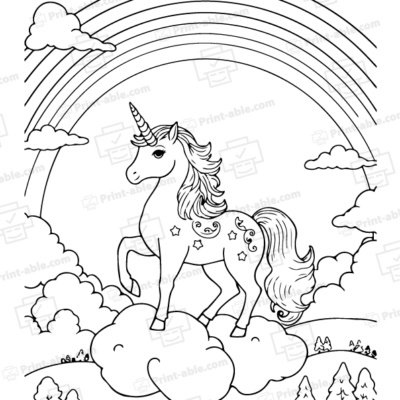 Unicorn and Rainbow Coloring Page