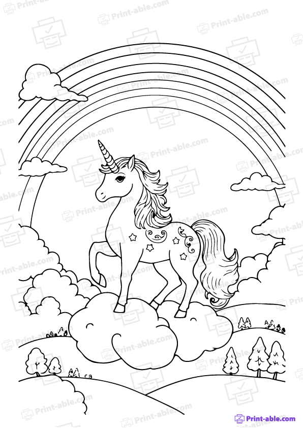 Unicorn and Rainbow Coloring Page