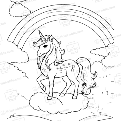 Unicorn and Rainbow Coloring Page