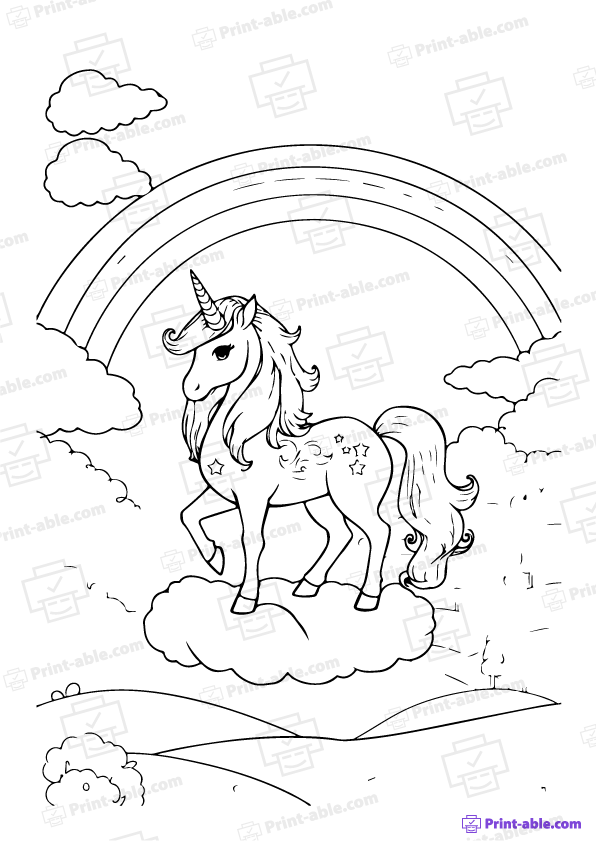 Unicorn and Rainbow Coloring Page