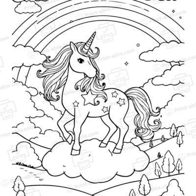 Unicorn and Rainbow Coloring Page