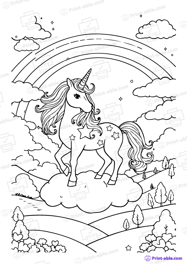 Unicorn and Rainbow Coloring Page