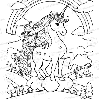 Unicorn and Rainbow Coloring Page