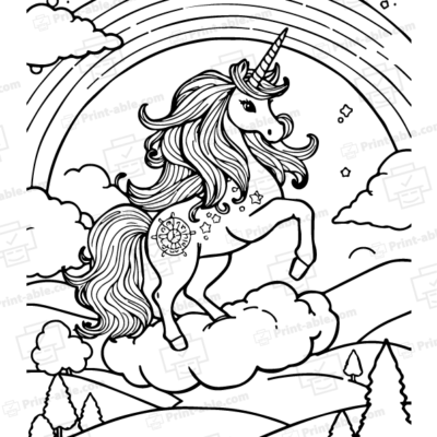 Unicorn and Rainbow Coloring Page
