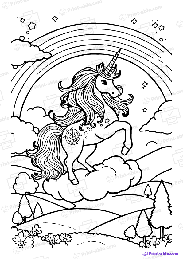 Unicorn and Rainbow Coloring Page