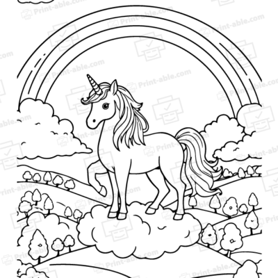 Unicorn and Rainbow Coloring Page