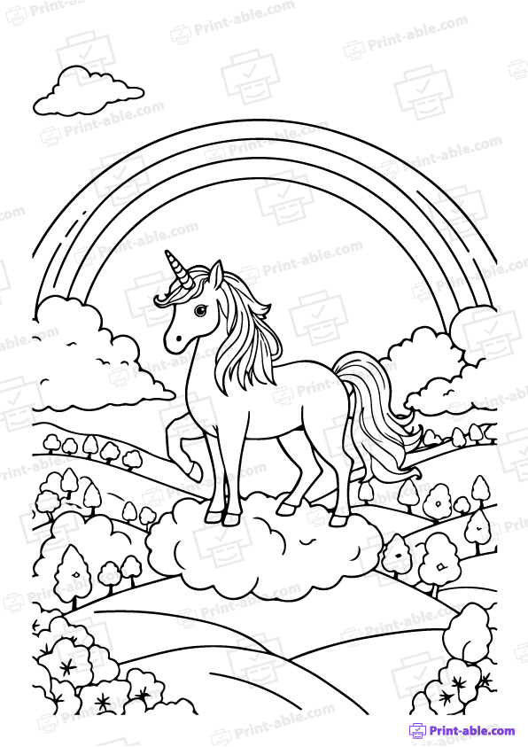 Unicorn and Rainbow Coloring Page