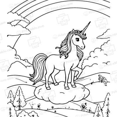 Unicorn and Rainbow Coloring Page