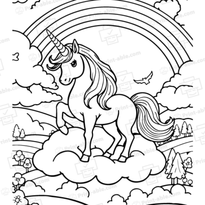 Unicorn and Rainbow Coloring Page