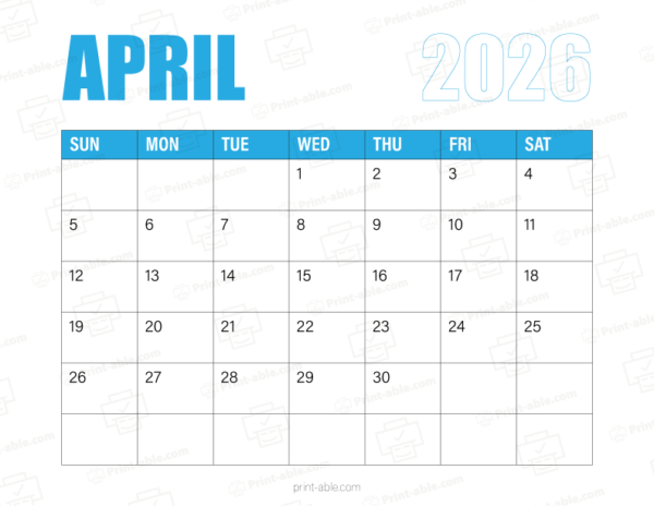 April 2026 Calendar