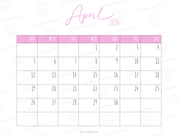 April 2026 Calendar