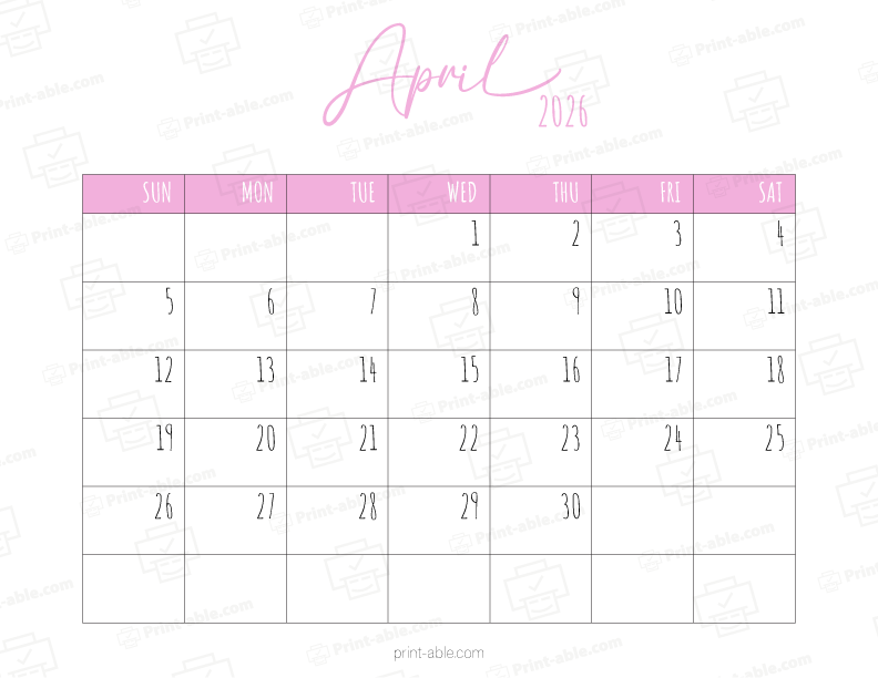 April 2026 Calendar