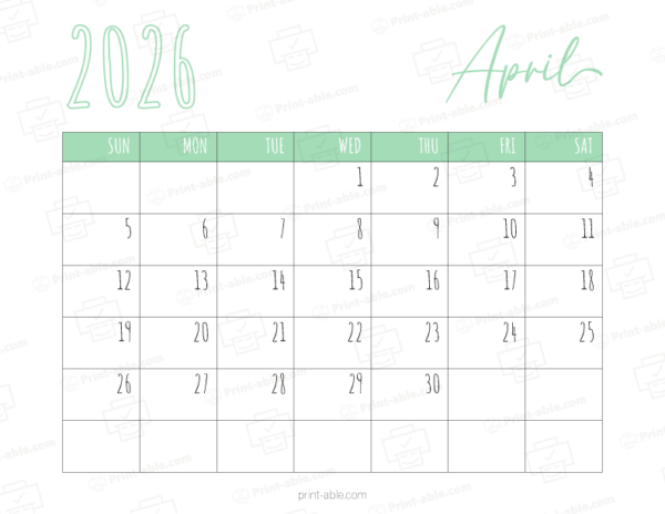 April 2026 Calendar