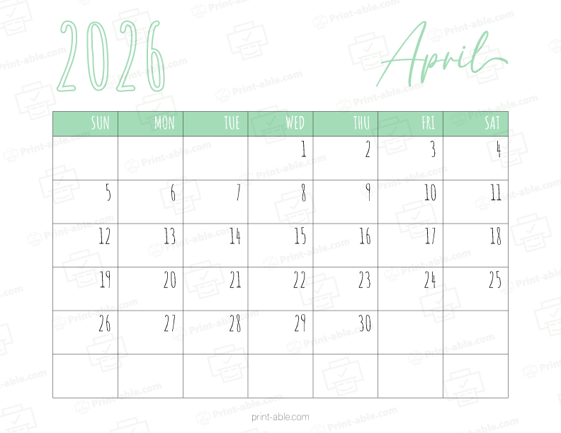 April 2026 Calendar