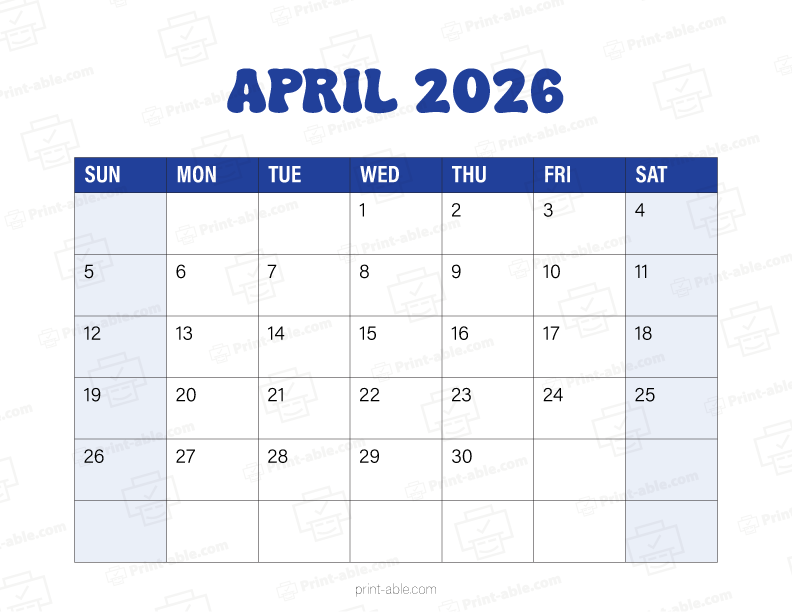April 2026 Calendar