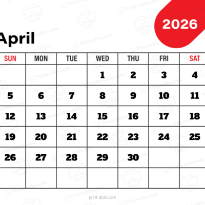 April 2026 Calendar