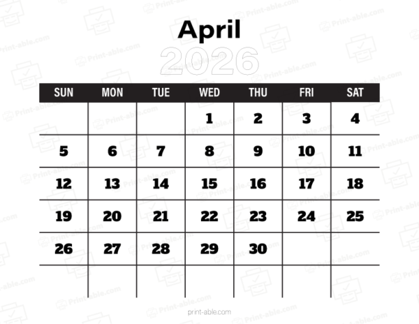 April 2026 Calendar