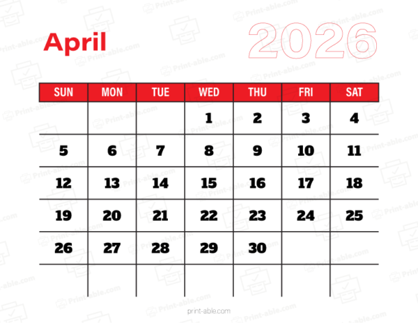 April 2026 Calendar