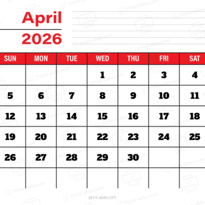 April 2026 Calendar