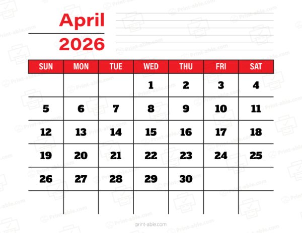 April 2026 Calendar