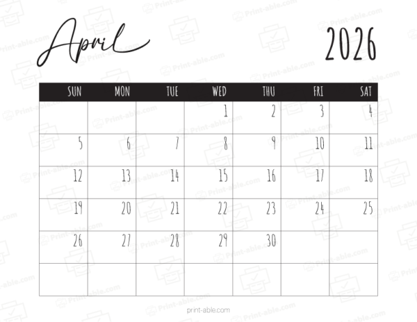 April 2026 Calendar