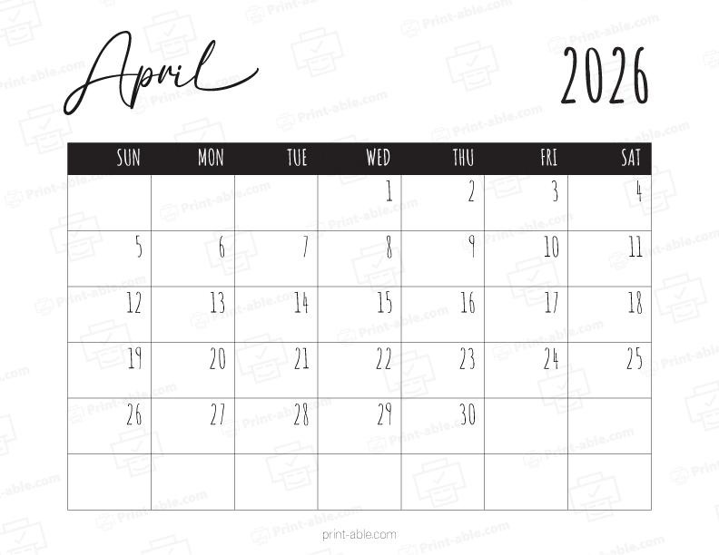 April 2026 Calendar